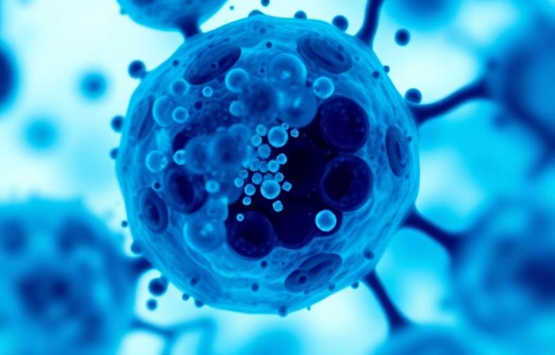 Microscopy view of tumour cells used in cancer genomics research